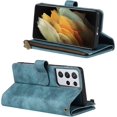 thumbnail image 3 of Compatible with Samsung Galaxy S21 Ultra 5G Wallet Case,[6 Card Slots] [Wrist Strap] [Stand Feature] Detachable 2 in 1 Magnetic Zipper Leather Cover Case for Samsung S21 Ultra 5G,6.8 inch Blue, 3 of 15