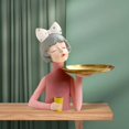thumbnail image 4 of Escultura de niña linda con bandeja de almacenamiento, decoración de escritorio, esculturas coleccionables Rosa, 4 of 9