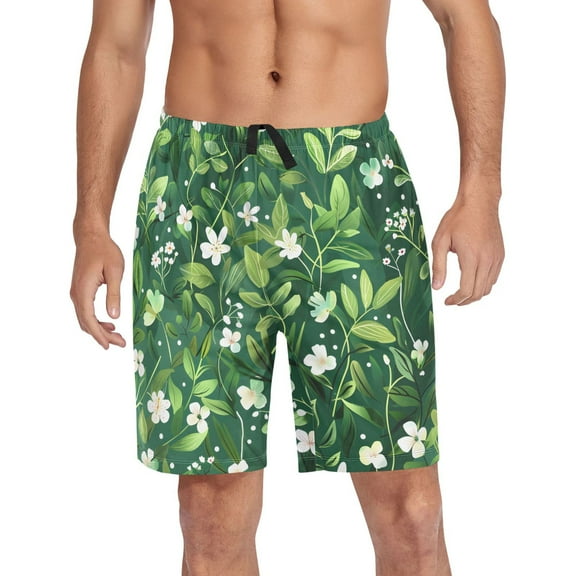 joogoo Mens Swim Trunks Jasmine Flower and Leaves Beach Shorts Drawstring Elastic Waist Swimwear Bathing Suits XL