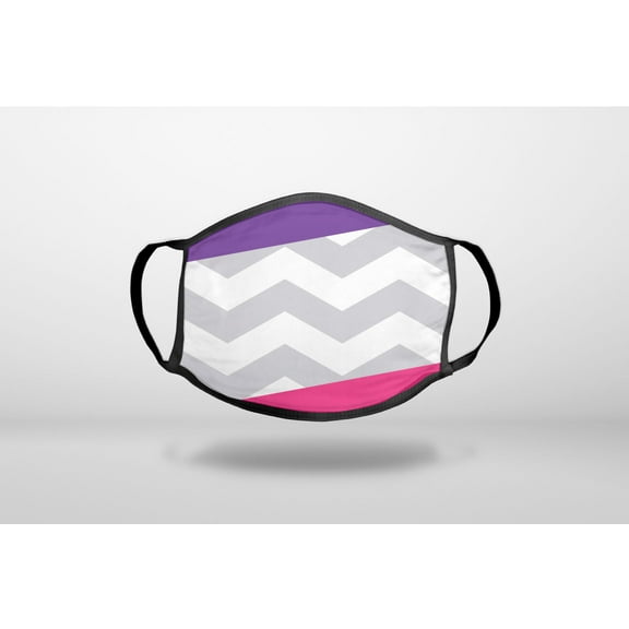 Purple Pink Block Grey Chevron - 3-Ply Reusable Soft Cloth Face Covering, Unisex, Cotton Inner Layer
