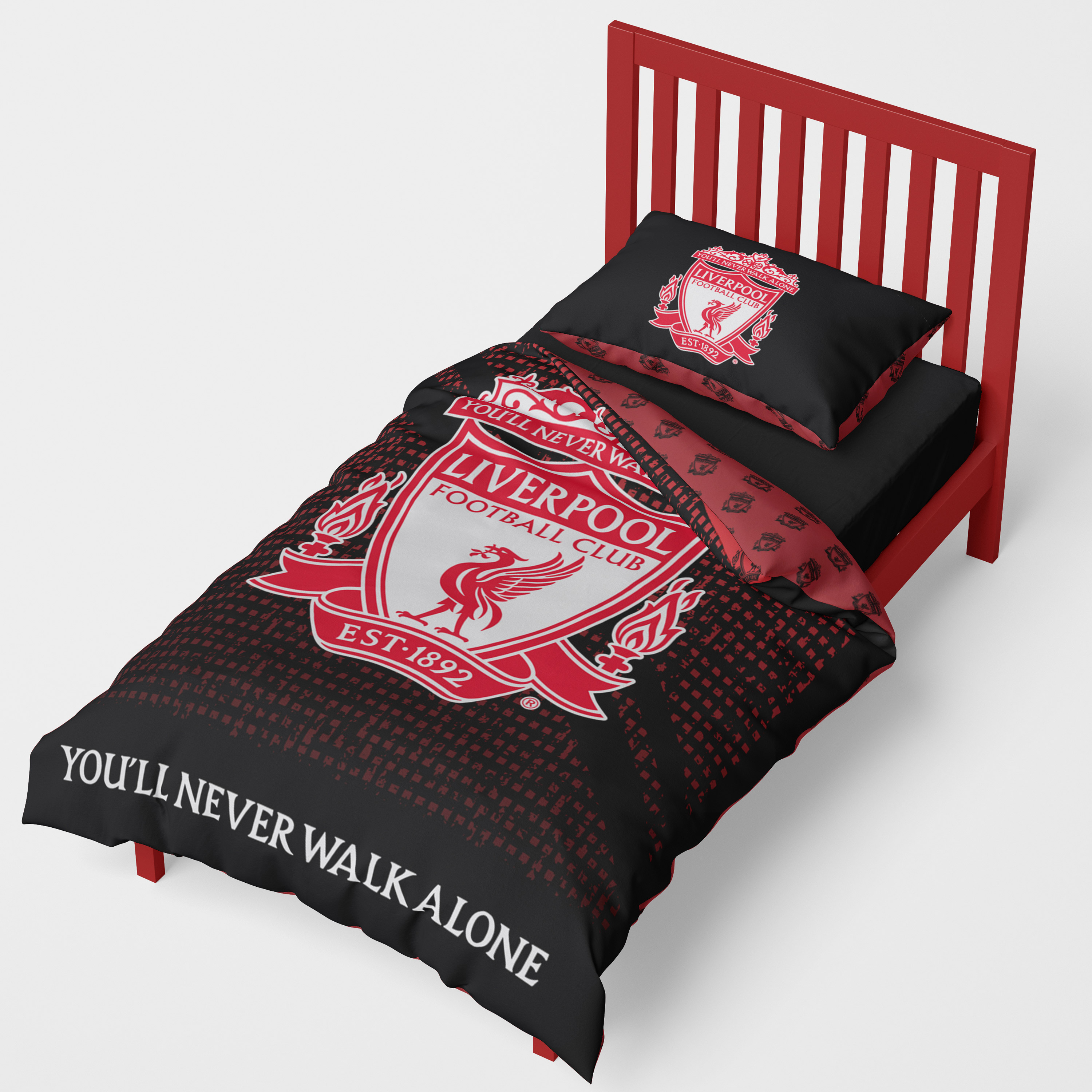 Official Liverpool FC Reversible Double Duvet Cover Set - Red Patch Pattern, Boys/Children's Bedding