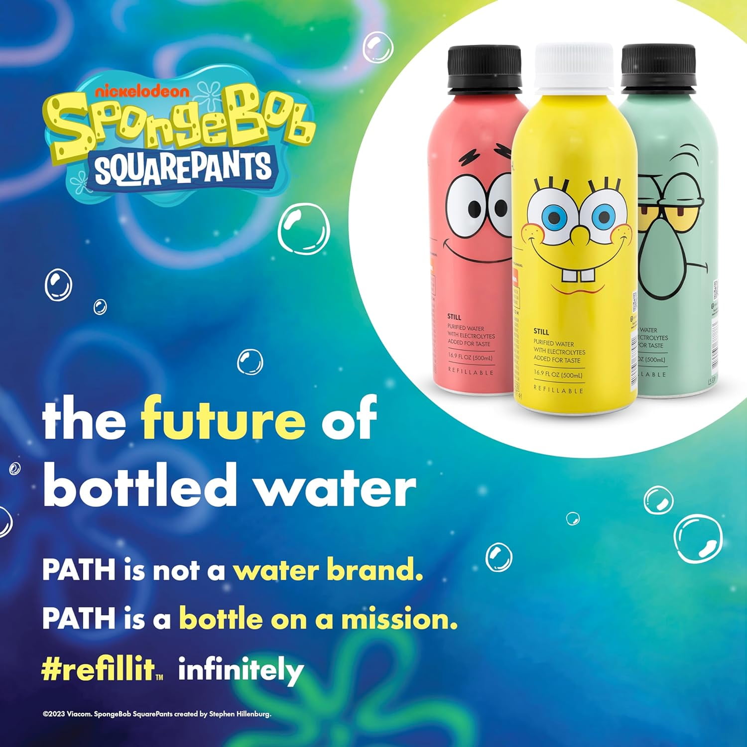 PATH Water Ultra-Purified Still Water, 16.9 fl oz, 4 pack Aluminum Bottles, Limited Edition Spongebob Variety Pack