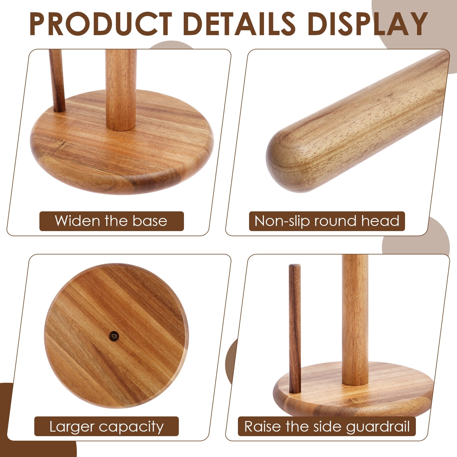 Wood Paper Towel Holder for Kitchen Countertop, Acacia Decorative Standing Farmhouse Paper Towel Roll Dispenser with Stable Non-Slip Base