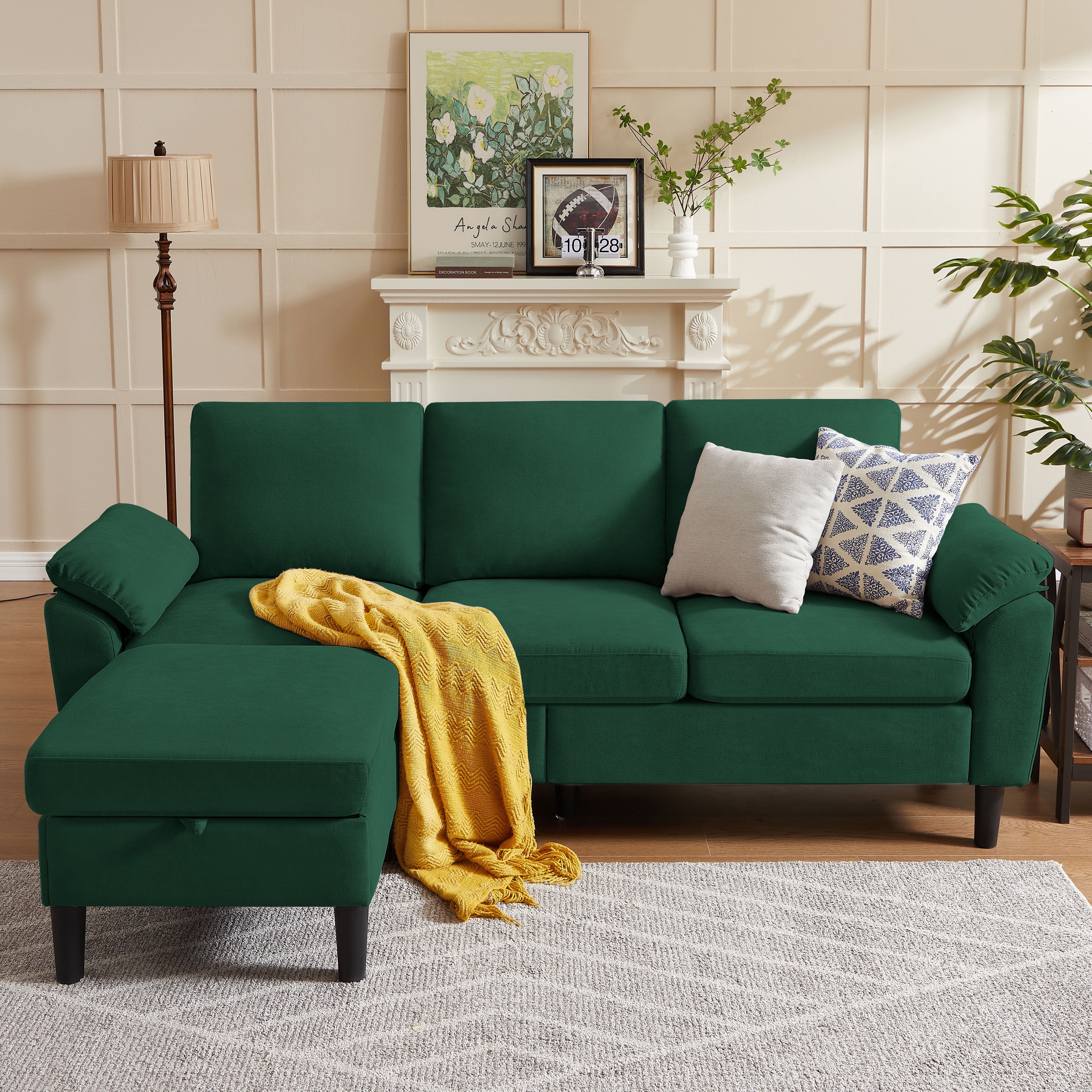 Jarenie 80" Convertible Sectional Sofa, Small L Shaped 3 Seat Couch with Reversible Storage Chaise, Modern Polyester Fabric Sofa Couches for Living Room, Apartment and Small Space, Green