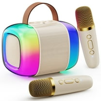 FanFun Karaoke Machine with Colorful LED Lights for Adults Kids, Bluetooth 5.3 Portable Karaoke Speaker with 2 Wireless Mics for Party, Ideal Gifts for Girls/ Boys, D33-T (Beige-2MIC)