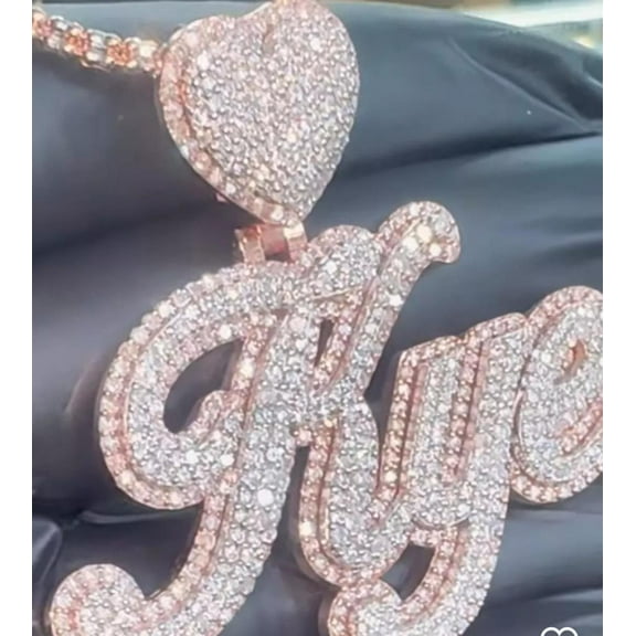 2.50 Ct Round Cut Real Moissanite Women Name Custom Pendant 14K Rose Gold Plated Birthday gifts No Chain