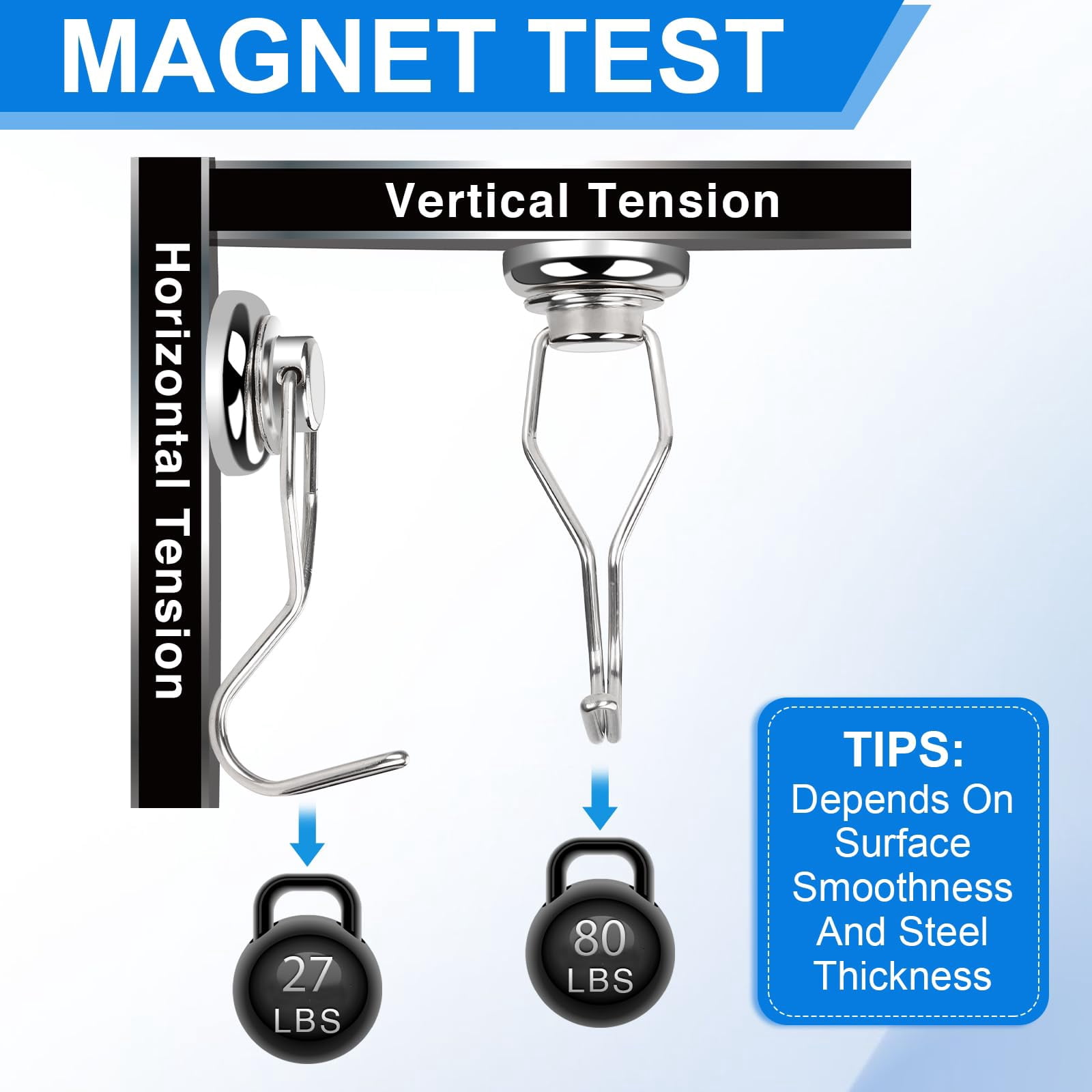 80LB Upgraded Swivel Magnetic Hooks, 2.66In Neodymium Magnets for Refrigerator, Strong Holding for Vertical & Horizontal Surfaces (Silver, 8PC)
