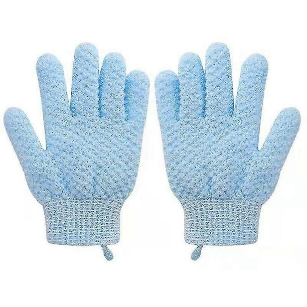 Guantes exfoliantes, guante exfoliante de microfibra de doble cara con aros colgantes, exfoliante corporal, limpieza profunda de la piel muerta y mejora la circulación sanguínea.