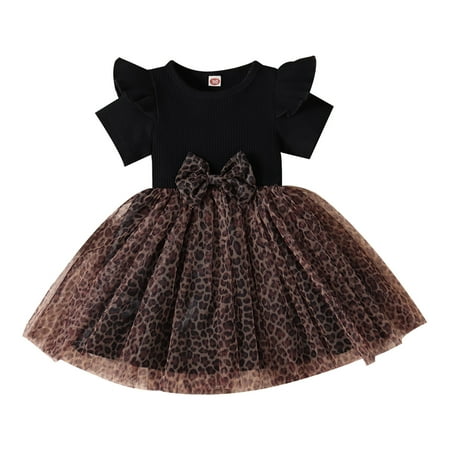

TAIAOJING Toddler Baby Girls Dress Outfits Short Sleeve Bowknot Leopard Tulle Dress Dance Party Princess Dresses Clothes Cute Sundress 12-18 Months