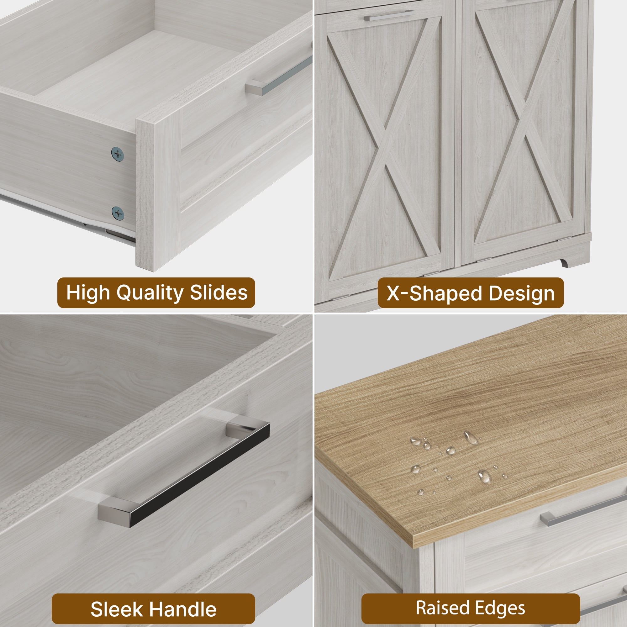 Uforic Buffet Cabinet with Drawer, Tilt Out Storage Cabinet for Double 10-gal Trash Bins, White