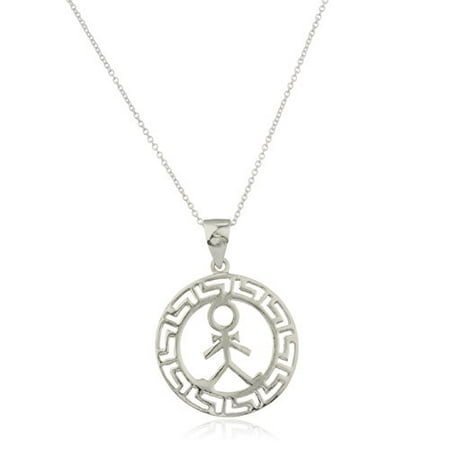 - Ladies Real 925 Sterling Silver Male Figure Greek Key Design Pendant with an 18 Inch Link Necklace