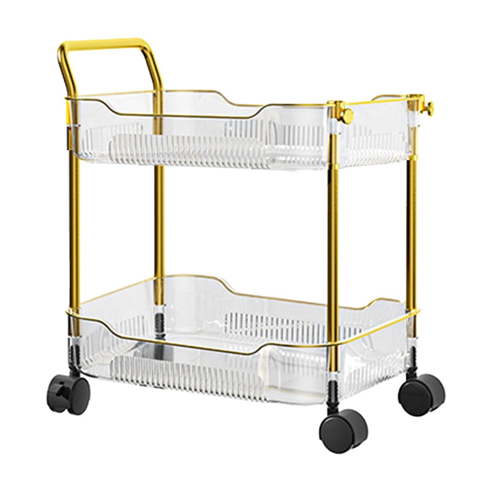 2-Tier Rolling Cart with Locking Wheels | Transparent Plastic Storage Organizer for Kitchen, Office, Bedroom | 43x35x26cm