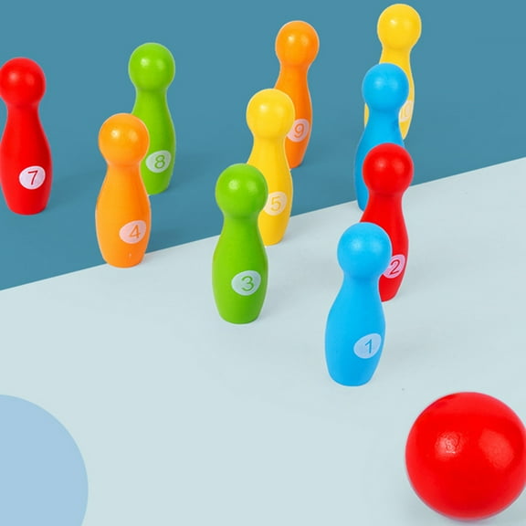 Phenofice Indoor Bowling Game For Kids With Wooden Pins And Ball 1 Set