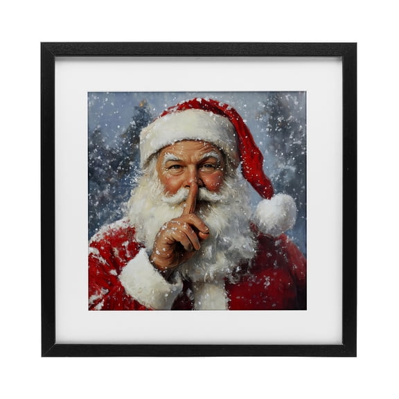 Secret Santa Shh Black Framed Print Under Glass, design by Petal Prints Design