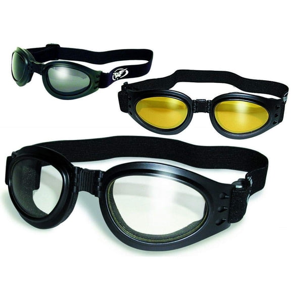3 Pair Adventure Foldable Padded motorcycle Goggles Clear Smoke & Yellow Lens