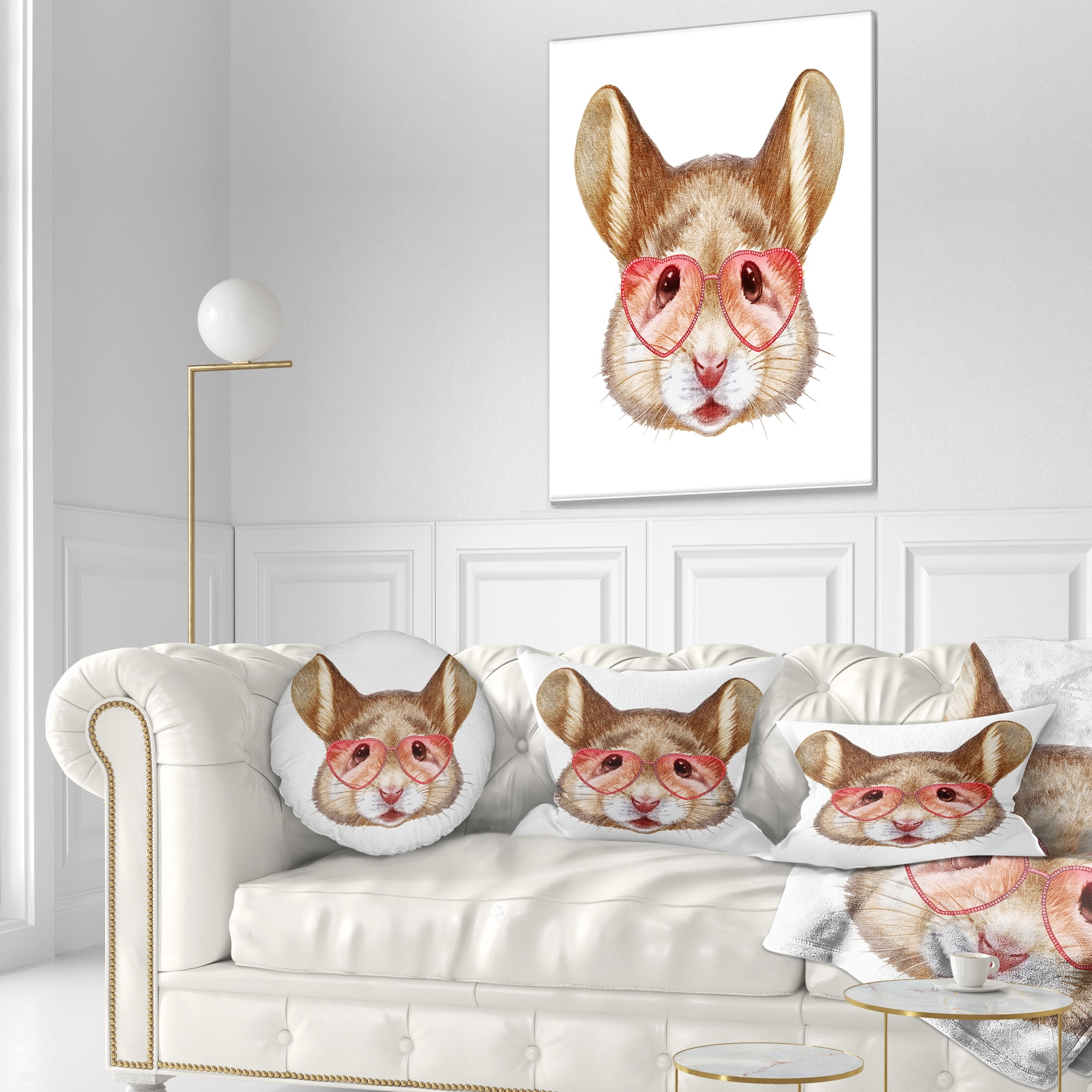 Designart Funny Mouse with Heart Glasses - Animal Throw Pillow - 12x20