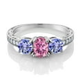 thumbnail image 2 of Gem Stone King 925 Sterling Silver 3-Stone Ring Oval Pink Moissanite and Tanzanite Blue (1.94 Cttw, Size 9), 2 of 4