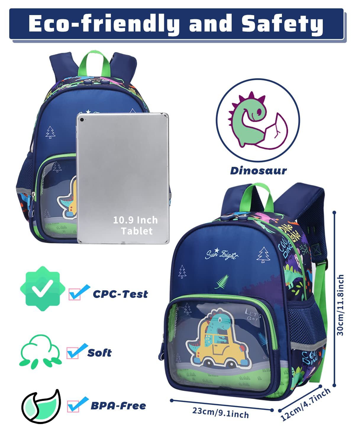 MIRLEWAIY Kids Daycare Backpack Boys Preschool Cute Kindergarten School Bag  for Boys and Girls with Coin Pouch, Shark, Blue