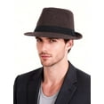thumbnail image 2 of Spencer Classic 20s Trilby Fedora Hat for Men Felt Short Brim Fedora Panama Hat with Black Band Casual Jazz Cap Manhattan, Brown, 2 of 9