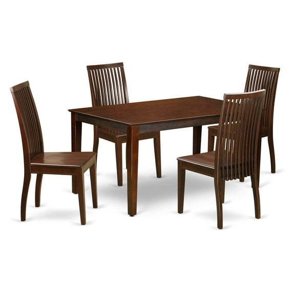 East West Furniture Capri 5-piece Wood Seat Chairs and Dining Table in Mahogany