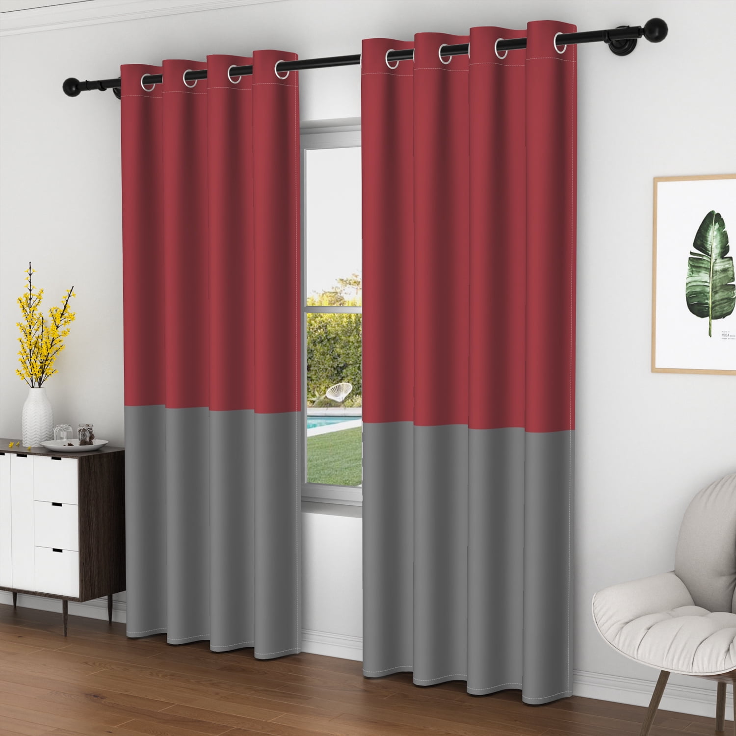 Lfeey Blackout Curtains for Bedrooms, Room Darkening, Dark Red and Black, 42x72 inch, 2 Panels