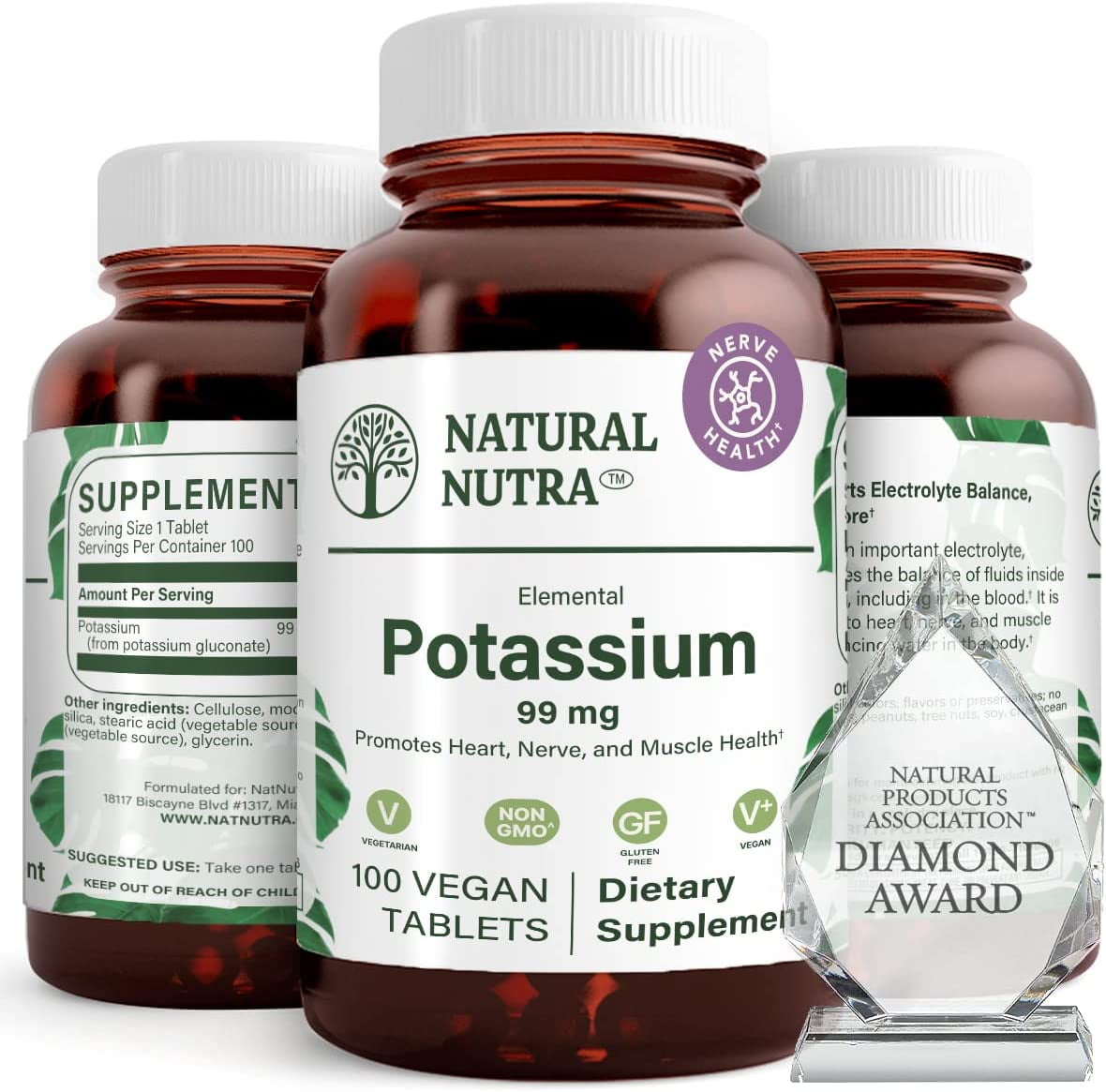 Natural Nutra Elemental Potassium Gluconate Dietary Supplement for