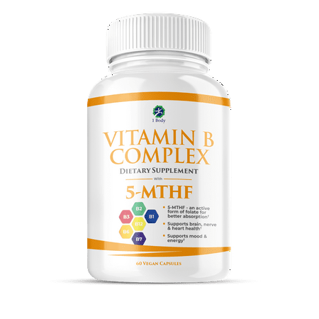 1 Body Vitamin B Complex Supplement 5-MTHF Folate with B1, B2, B5, B6, Methyl B12, Niacin, Biotin