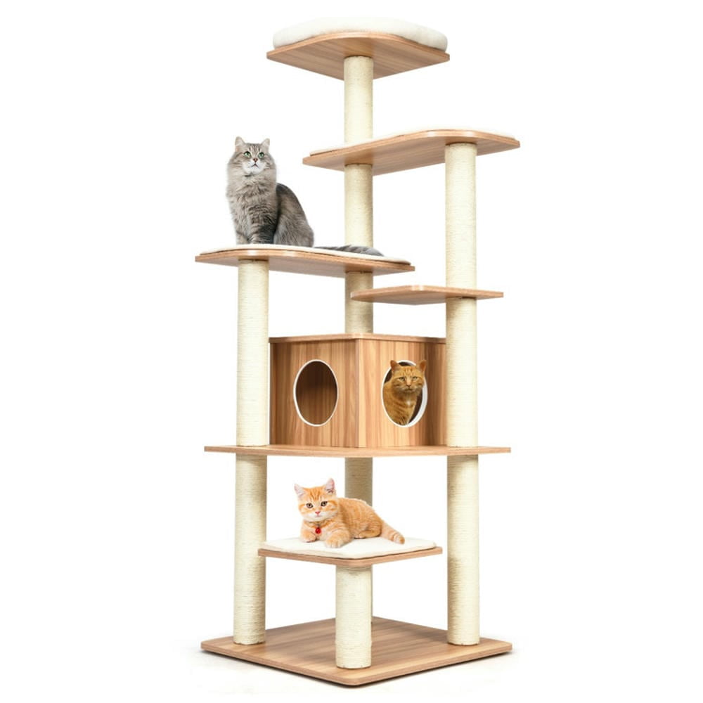 Spaco Cat Tree, 57-Layer Wooden Cat Tree Tall Cat Tower with Sisal Posts and Condo-Natural, Cat House with Platform Bed, Large Cozy Condo