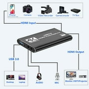 4K Audio Video Capture Card, USB 3.0 HDMI-Compatible Capture Device, Video Converter 1080P 60fps Capture Card for Gaming, Supports Live Video Capture Black By EKIDAZB