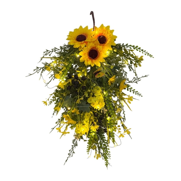 Simulación Girasol Verde Colgante de Pared Decoración para el Hogar Flor Colgante para Puerta de Entrada Árbol Primavera y Verano Suministros de Decoración