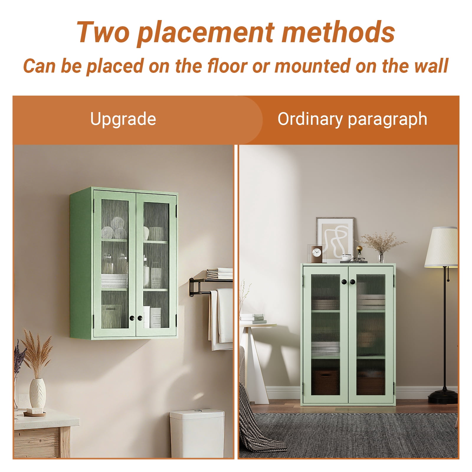 KZElegy Storage Cabinet 6 Cube Shelf with Glass Door ,Wall Mount or Freestangd Cabinet With Doors,11" Cube,Green