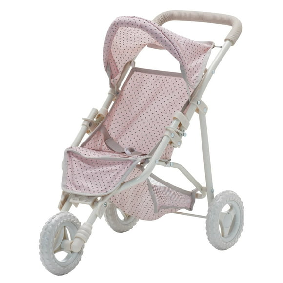 Teamson Kids 16" Doll Baby Foldable Pram Jogging Stroller Buggy 3 Wheel Pushchair Playset Pink