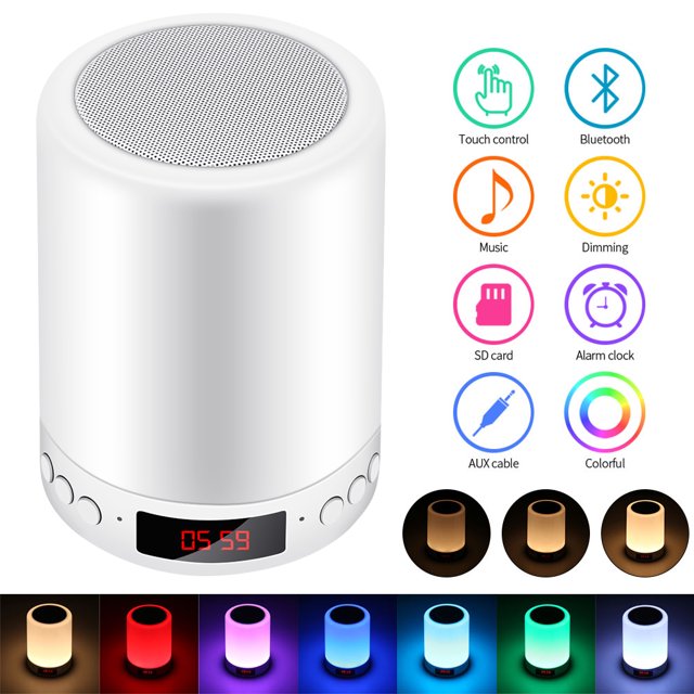 Altavoz Bluetooth Lámpara Sensor Táctil Luz Nocturna Con Reloj Despertador 7 Colores Cambiantes Rgb Lámpara De Noche Altavoz Portátil Advancent EL011261-00