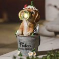 thumbnail image 1 of Estatua de jardín: cachorro con chicle y luces LED con energía solar para decoración de césped de patio interior y exterior, 29,8 x 15,6 cm, decoración navideña, 1 of 5