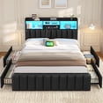 thumbnail image 2 of Aunfebrco Queen Size Bed with Bookcase Headboard and 4 Oversized Drawers, Upholstered Bed Frame with Storage,Queen Platform Bed Frame with LED Lights and Charging Station, Strong Metal Slats,Black, 2 of 9