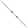 thumbnail image 3 of 925 Silver and 10K Yellow Gold White Ethiopian Opal and Blue Created Sapphire and White Lab Grown Diamond Bracelet for Women (1.77 Cttw, Gemstone October Birthstone, Oval, Wheat Chain, 6.5 inches), 3 of 5