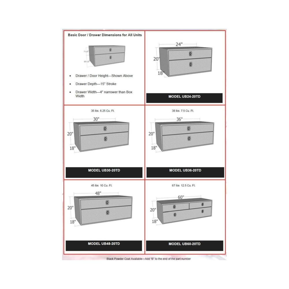 Brute Tool Boxes Black Textured/36 X 20 Truck Underbody Toolbox Top Drawer Bottom Door BRT-UB36-20TD-BT