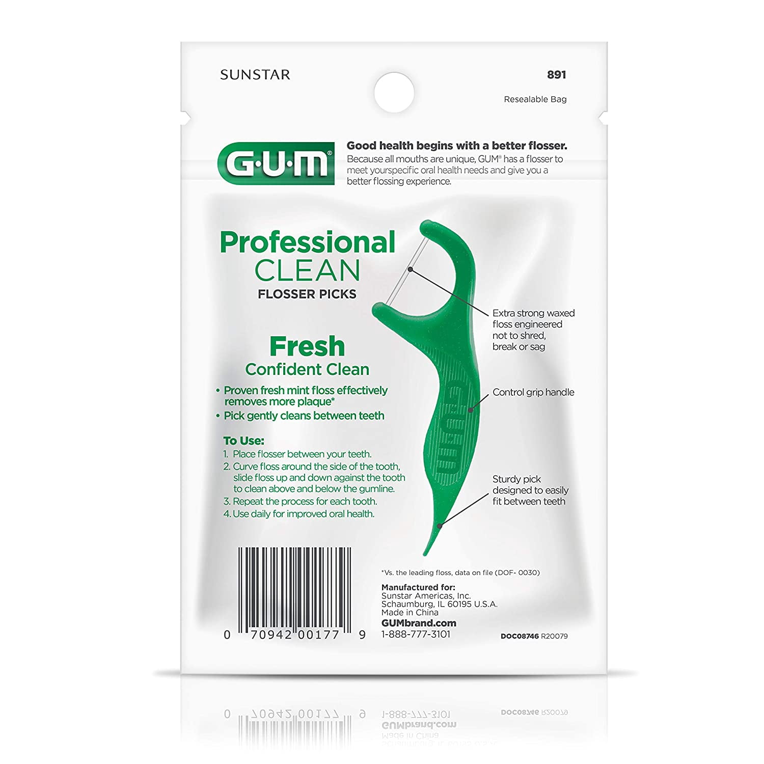 Professional Clean Floss Picks - Extra Strong Shred-Resistant Floss, Easy Grip Handle Dental Flossers for Adults Fresh Mint Flavor, 90ct (3pk)