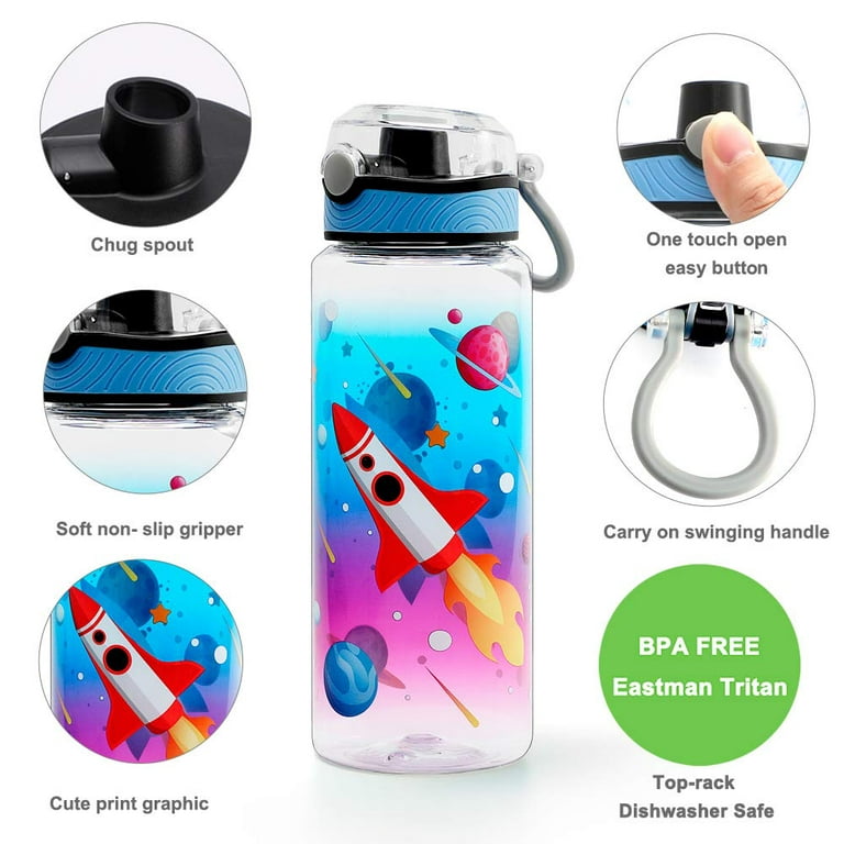 Home Tune Cute Water Bottle for School Kids Boys, BPA Free Tritan
