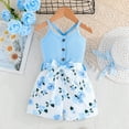 thumbnail image 2 of Weebloom Baby Girl Clothes Set Summer Fashion Solid Color Tops Floral Print Short Sleeveless Jumpsuit Bow Knot Clothing Girls Romper Blue 18-24 Months, 2 of 6