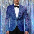 thumbnail image 2 of GFSDOI Men's Sequin Blazer One Button Tuxedo Suit Jacket Party Festival Wedding Prom, S, 2 of 4