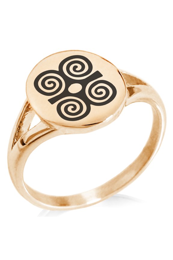 Stainless Steel Aztec Strength Rune Minimalist Oval Top Polished Statement Signet Ring