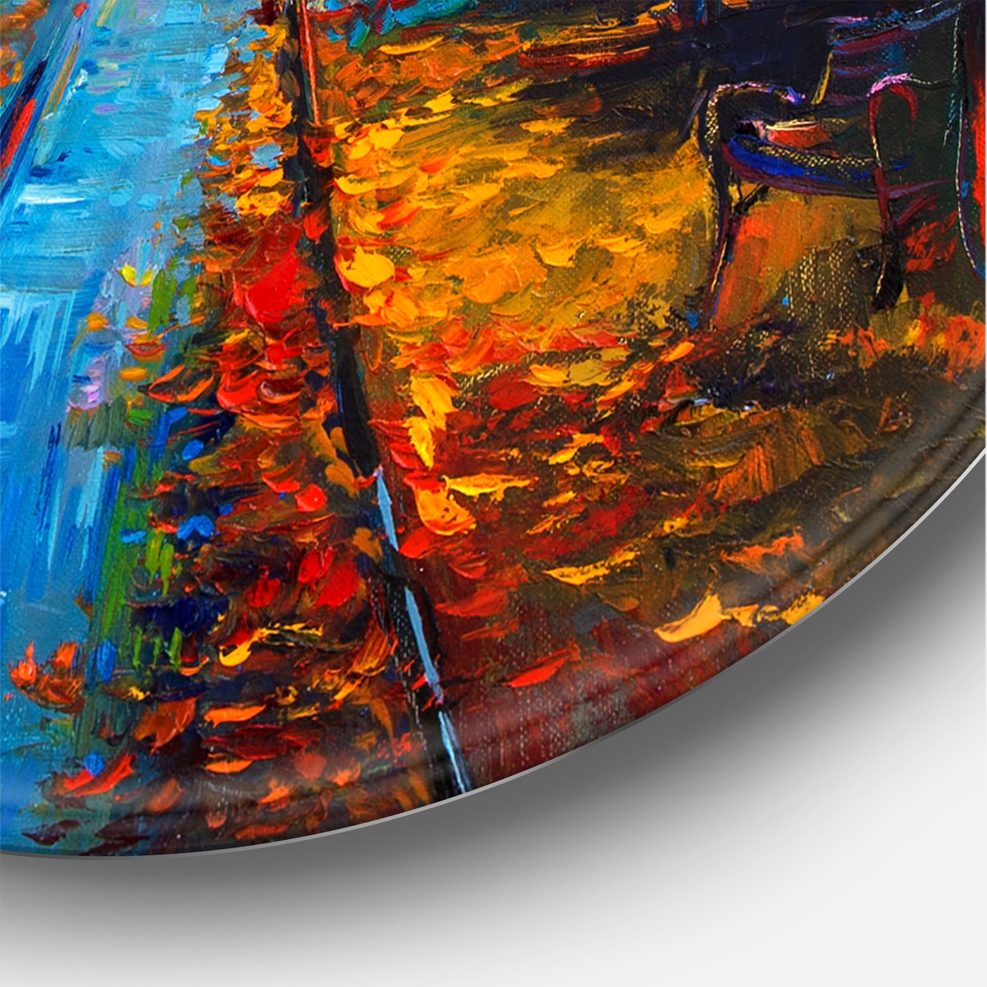 Designart 'Orange Autumn Landscape With Little Road II' Traditional Circle Metal Wall Art 36x36 - Disc of 36