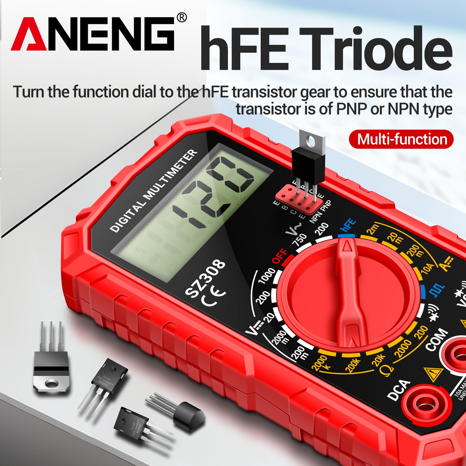 ANENG SZ308 Digital Multimeter,Dc AC Voltmeter Ensure VoltageCurrent,Rsistance,Electric Tools for Househould Outlet,Automotive Battery Test(Red)