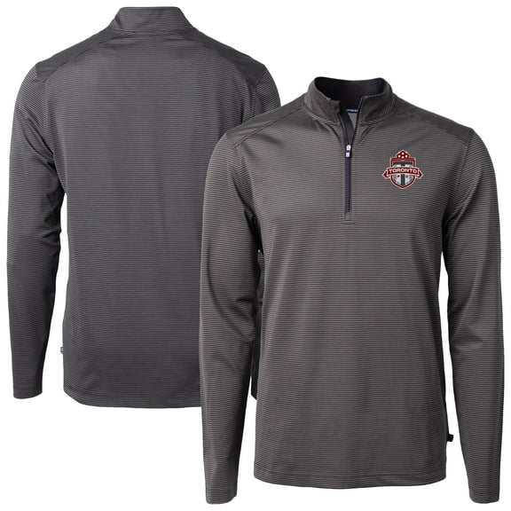 Men's-Cutter & Buck  Black Toronto FC Big & Tall Virtue Eco Pique Micro Stripe Recycled Quarter-Zip