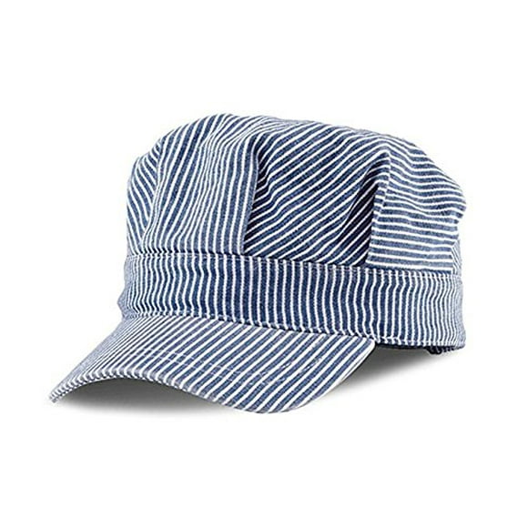 Classic Train Engineer Conductor's Adjustable Cap - Child to Adult (2XL) - Blue Stripe