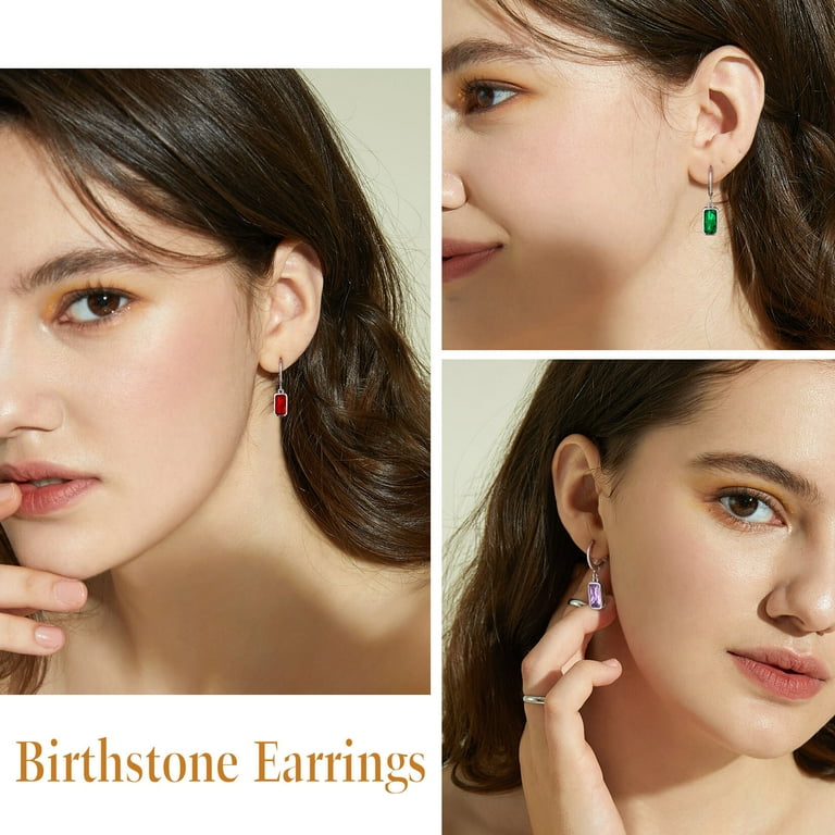 Red Cubic Zirconia Rhodium Post Earrings Nontarnish - July Red Cubic Zirconia Rhodium Post Earrings Nontarnish - July