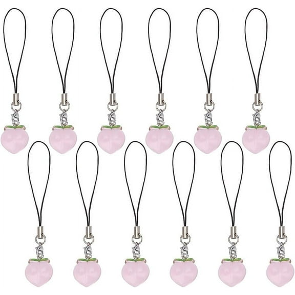 Resin Peaches Decoration Phone Charms Strap for Cell Phone Backpack Wallet Keychain Pendant Accessories Pink 9.5cm 12pcs/set Resin