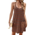 thumbnail image 2 of Sleeveless Striped Print Women Spaghetti Strap V-neck Mini Dress with Built in Shorts, 2 of 7