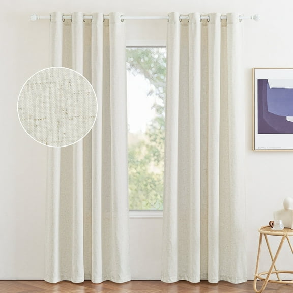 NICETOWN Linen Curtains for Living Room, Natural Semi Sheer Thick Linen Drapes Light Filtering Elegant Neutral Bohemian Grommet Bedroom Curtain Panels, 55"x84", 2 Panels